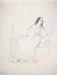 George Sand (1804-1876) sentada en un sofá, 1833